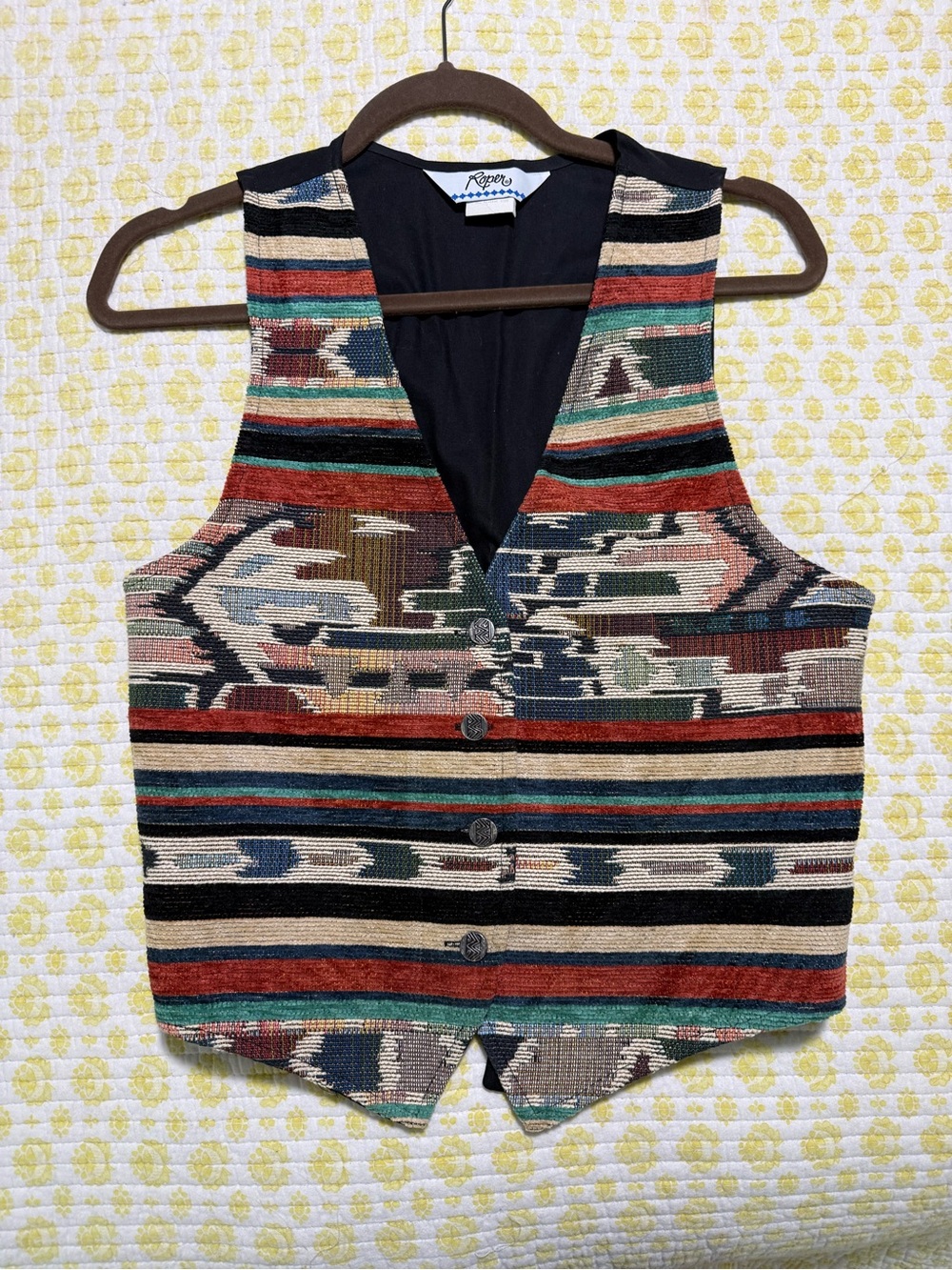 Vintage Western Cowgirl Rodeo Roper Tapestry Vest Small Button Vest